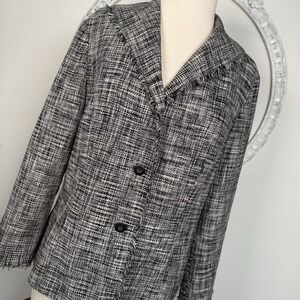 Sigrid Olsen Sport Black White Jacket Blazer Silk Tweed Womens 10 Fringe Button